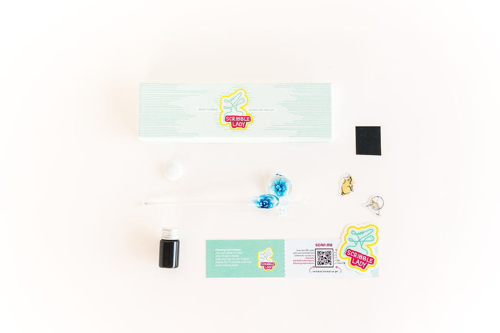 Blue Flower Glass Dip Pen Kit