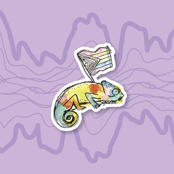 "Chameleon with a Pride Flag" Sticker