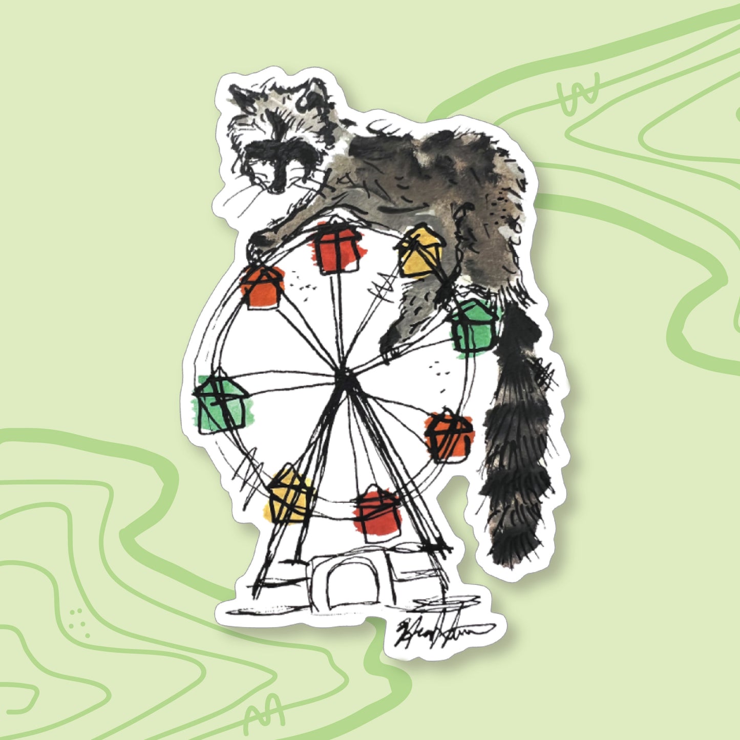 "Raccoon on a Ferris Wheel" Sticker