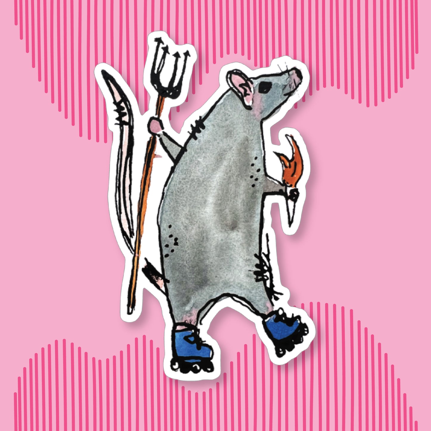 "Skating Rat with a Pitchfork" Sticker