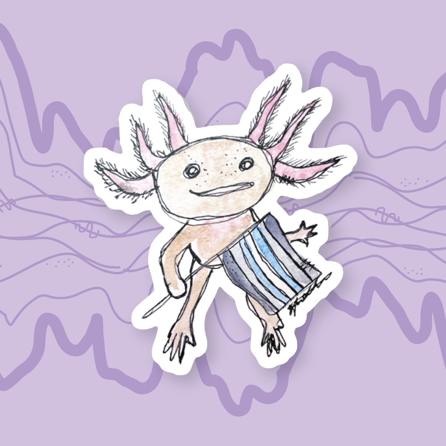 Axolotl with a Demi Boy Flag Sticker