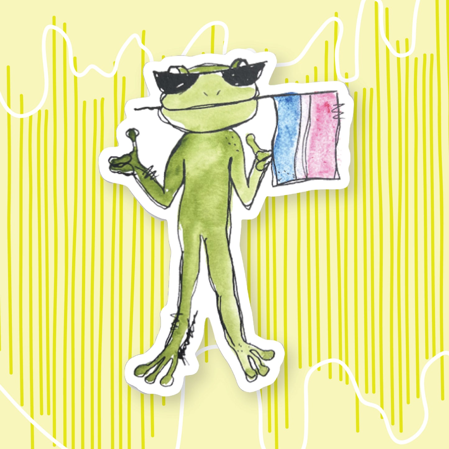 "Frog with a Bisexual Flag" Sticker