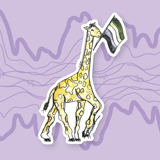 Giraffe with an Aromantic Flag Sticker