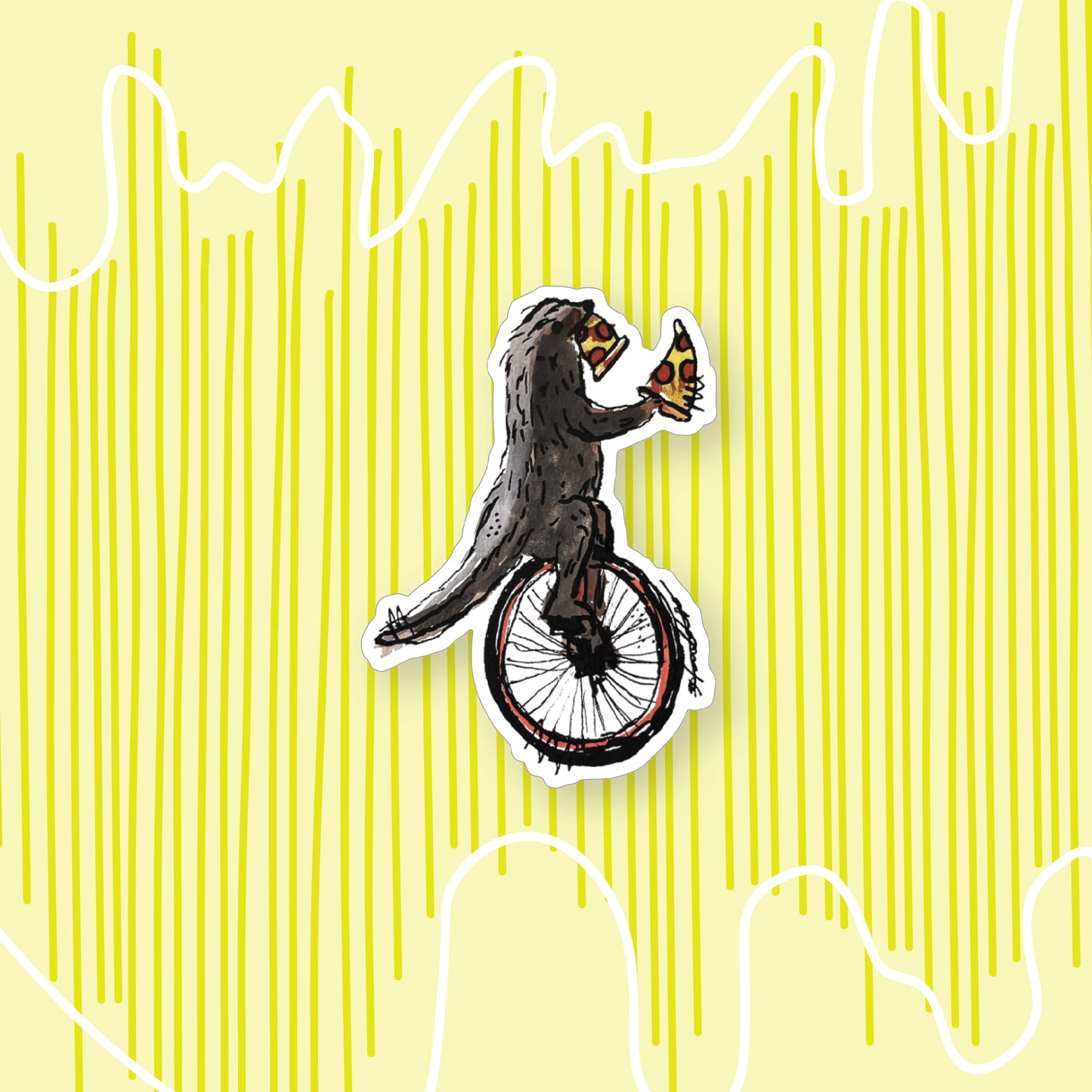 "Honey badger Eating Pizza on a Unicycle" Sticker