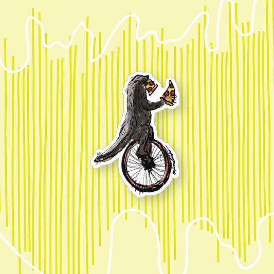 "Honeybadger Eating Pizza on a Unicycle" Sticker