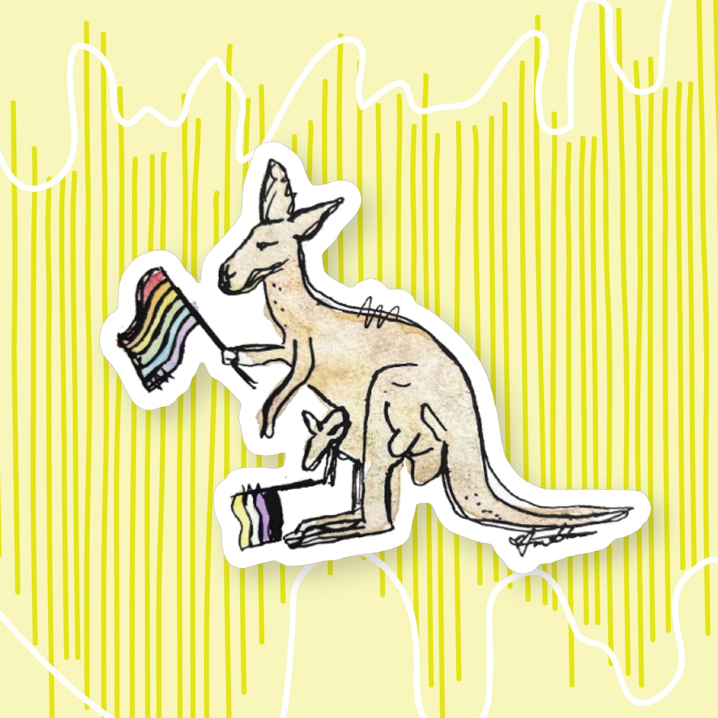 Kangaroo with a Non-Binary Flag Sticker