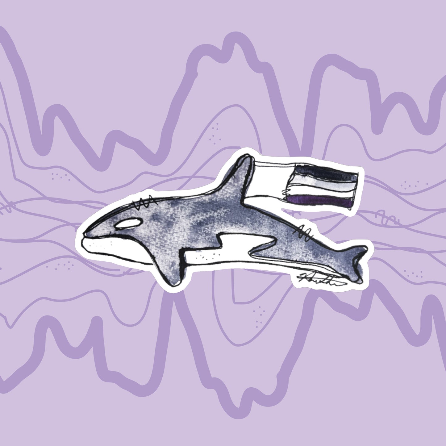 "Orca with an Asexual Flag" Sticker