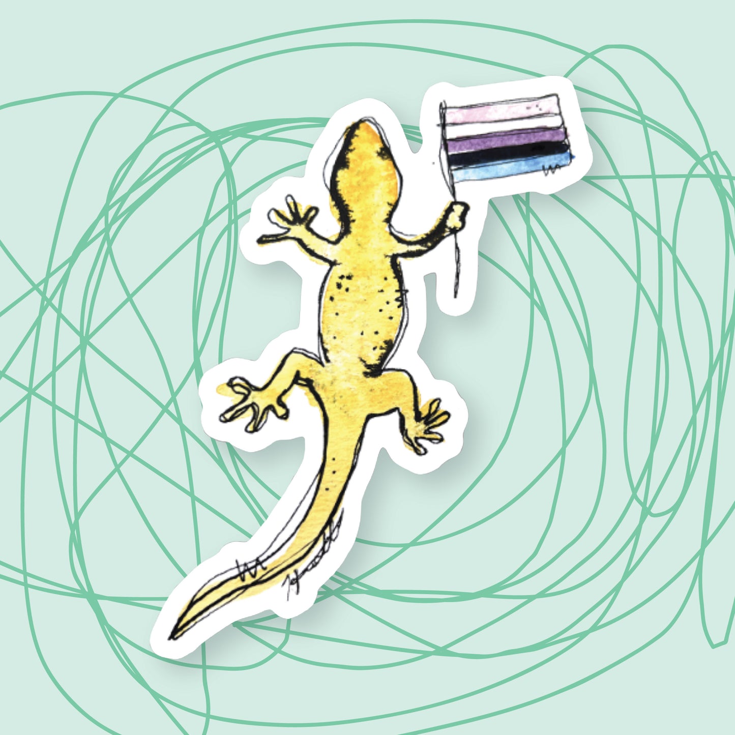 "Salamander with a Genderfluid Flag" Sticker