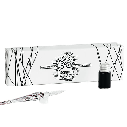 Black and White Glass Dip Pen Kit