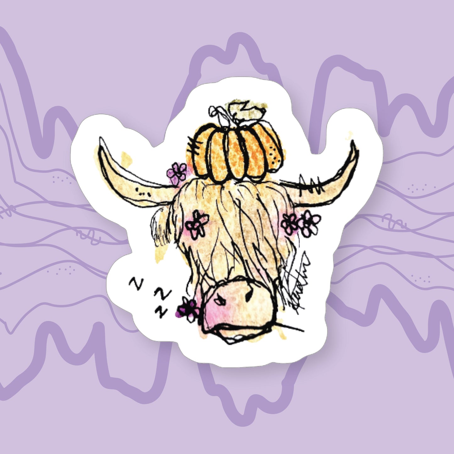 "Highland Cow with a Pumpkin" Sticker