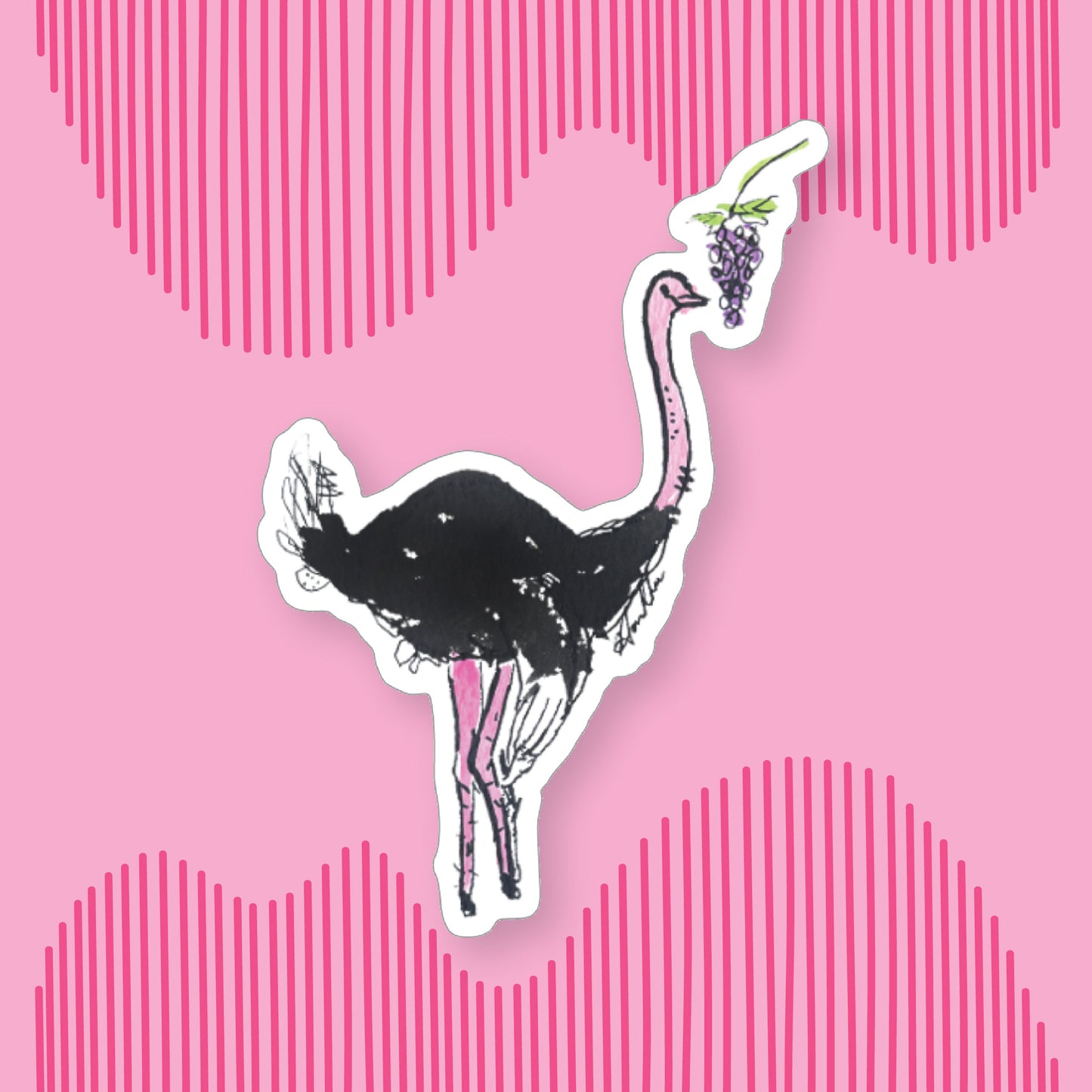 "Ostrich Shaving Grapes" Sticker