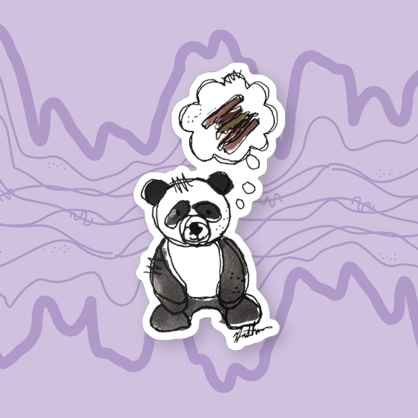 "Panda Daydreaming of a Sandwich" Sticker